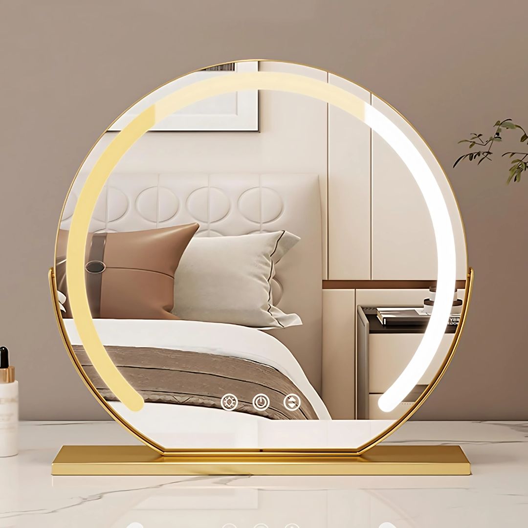 Dressing Table Mirror with Lights Touch Control Ring Light with Wireless Charging