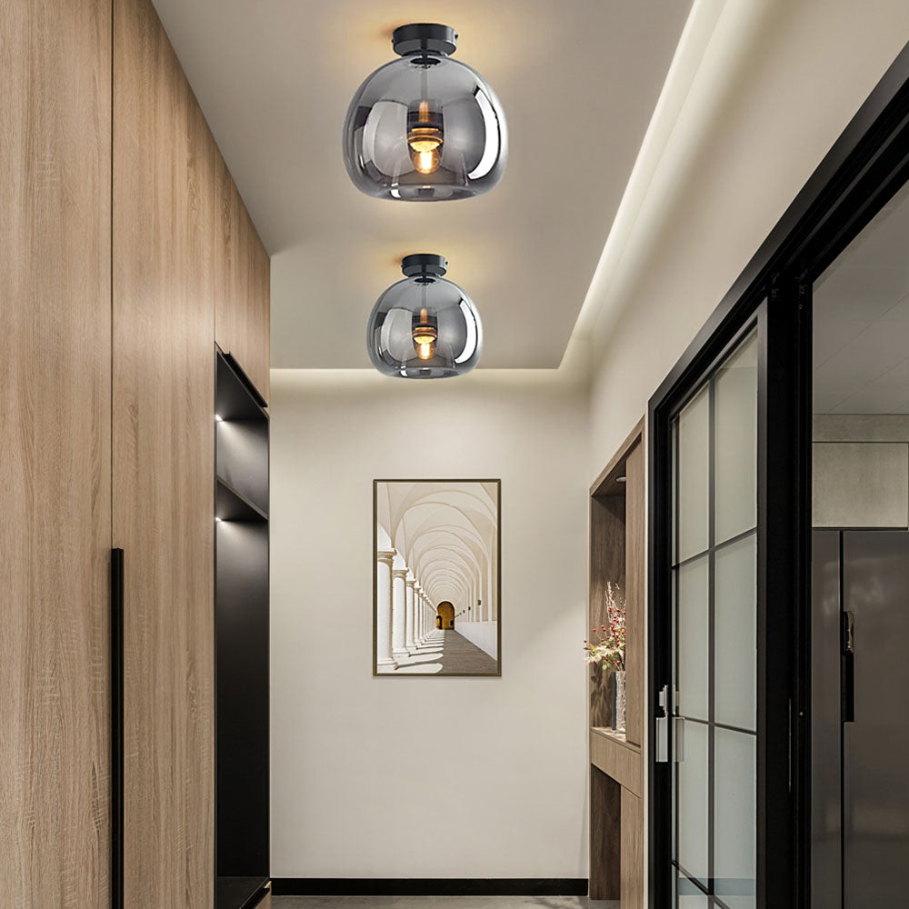 Flush Mount Ceiling Light Glass Shade Bedroom Ceiling Lights with E27 and E26 Fitting