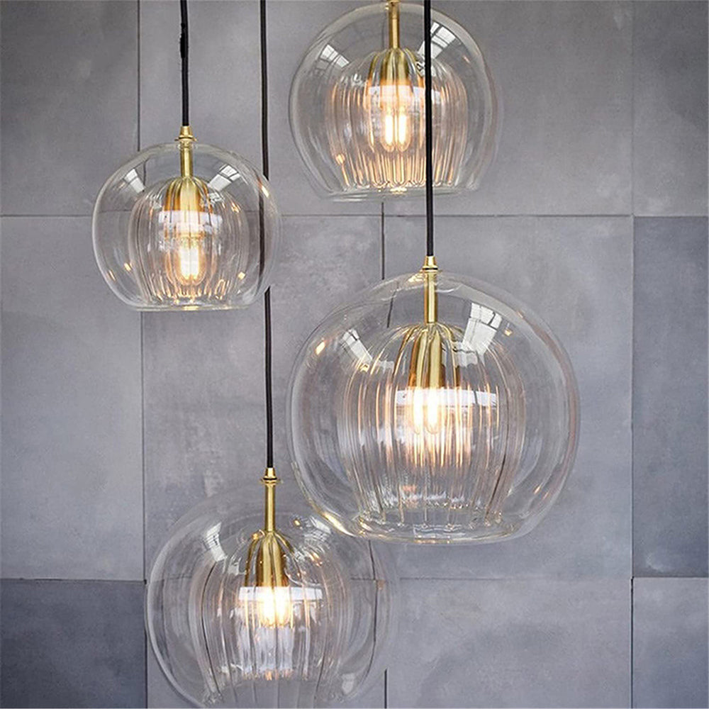 Glass Globe Pendant Light Clear or Amber Glass Pendant Lights with E27 Bulb Included