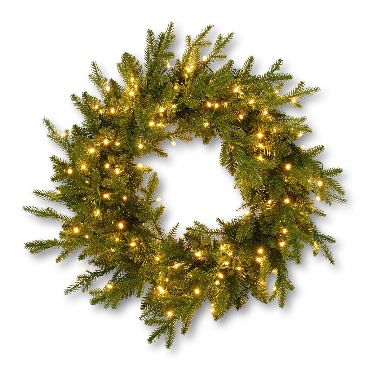 Christmas Wreath 24 Inch Pine with 150 Warm White LEDs and 375 Tips for Outdoor Use