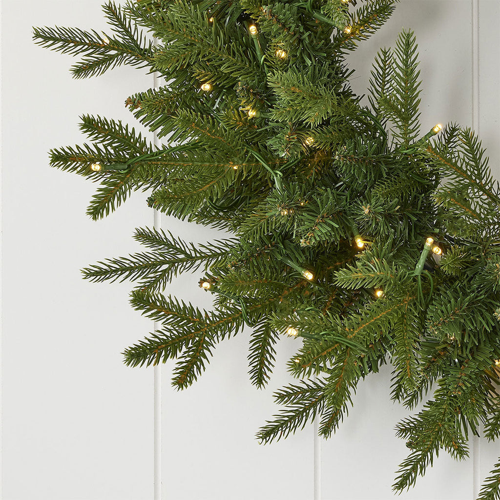 Christmas Wreath 24 Inch Pine with 150 Warm White LEDs and 375 Tips for Outdoor Use