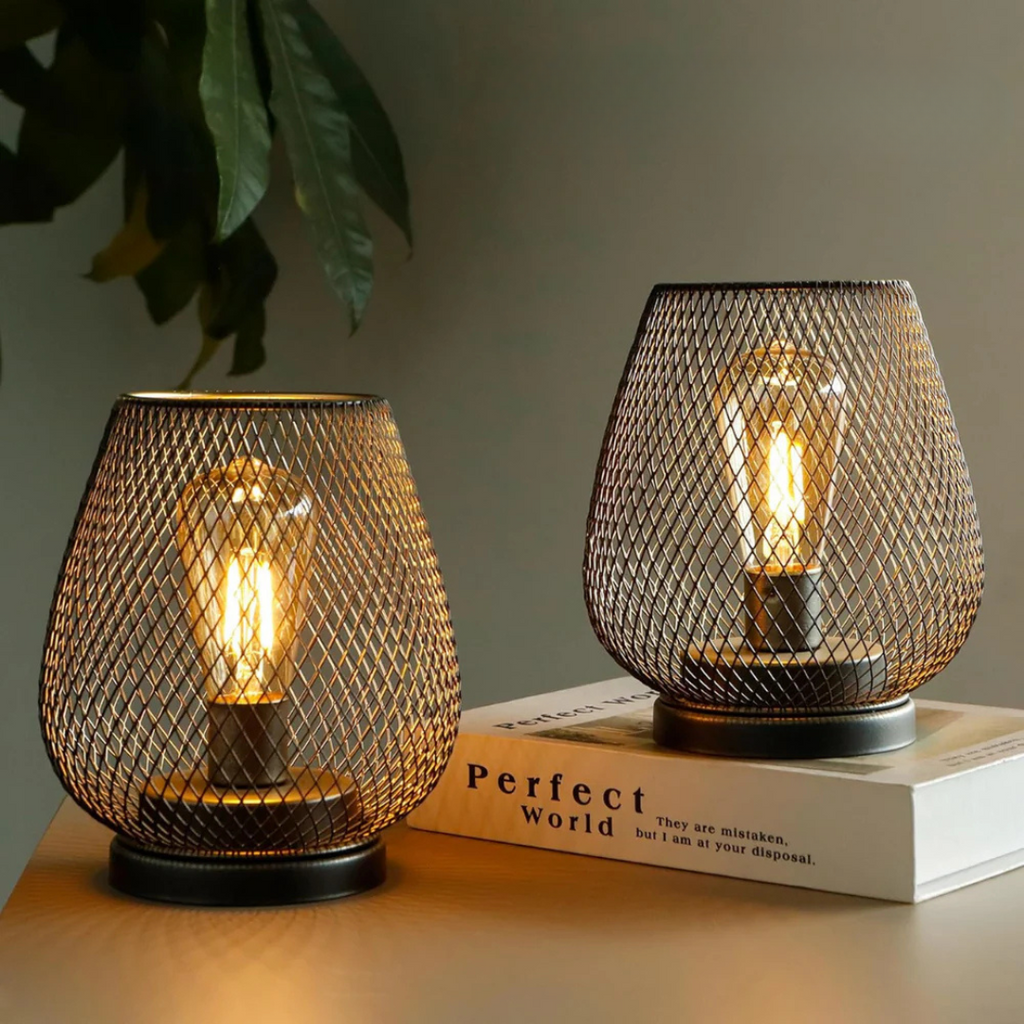 Portable Table Lamp Wireless LED Metal Bedroom Lamps with 300 Lumens Warm Light
