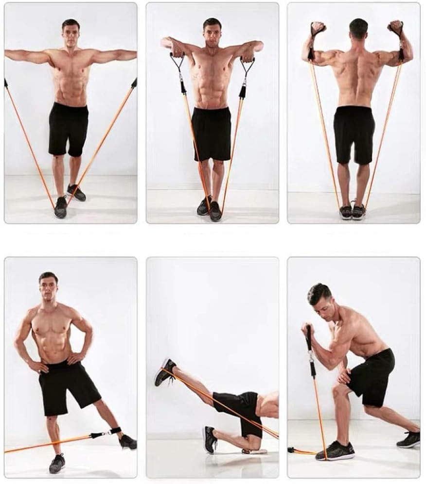 Resistance Bands Set of 11 Pieces Stacking to 100 lbs with Door Anchor