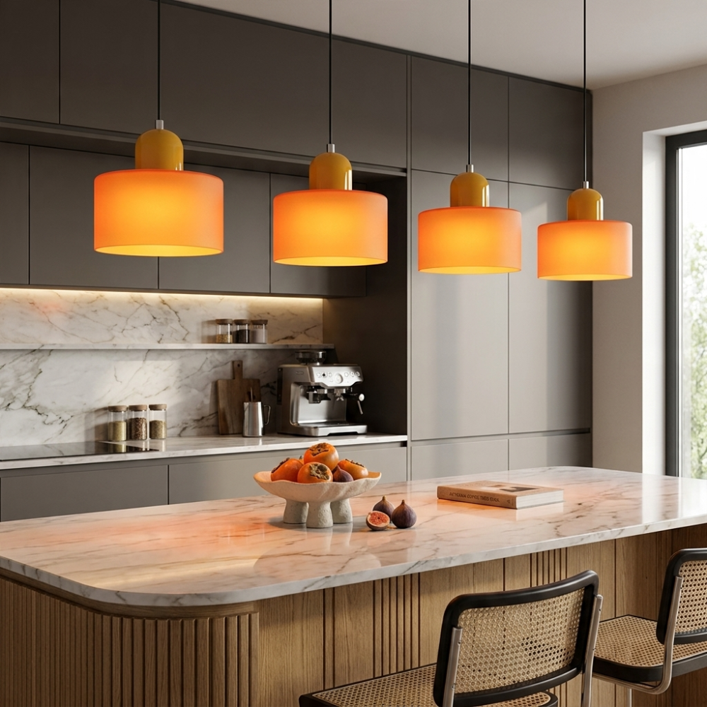 Pendant Light Bauhaus Coloured Glass Hanging Lamp for Kitchen Island Lighting to 150 cm