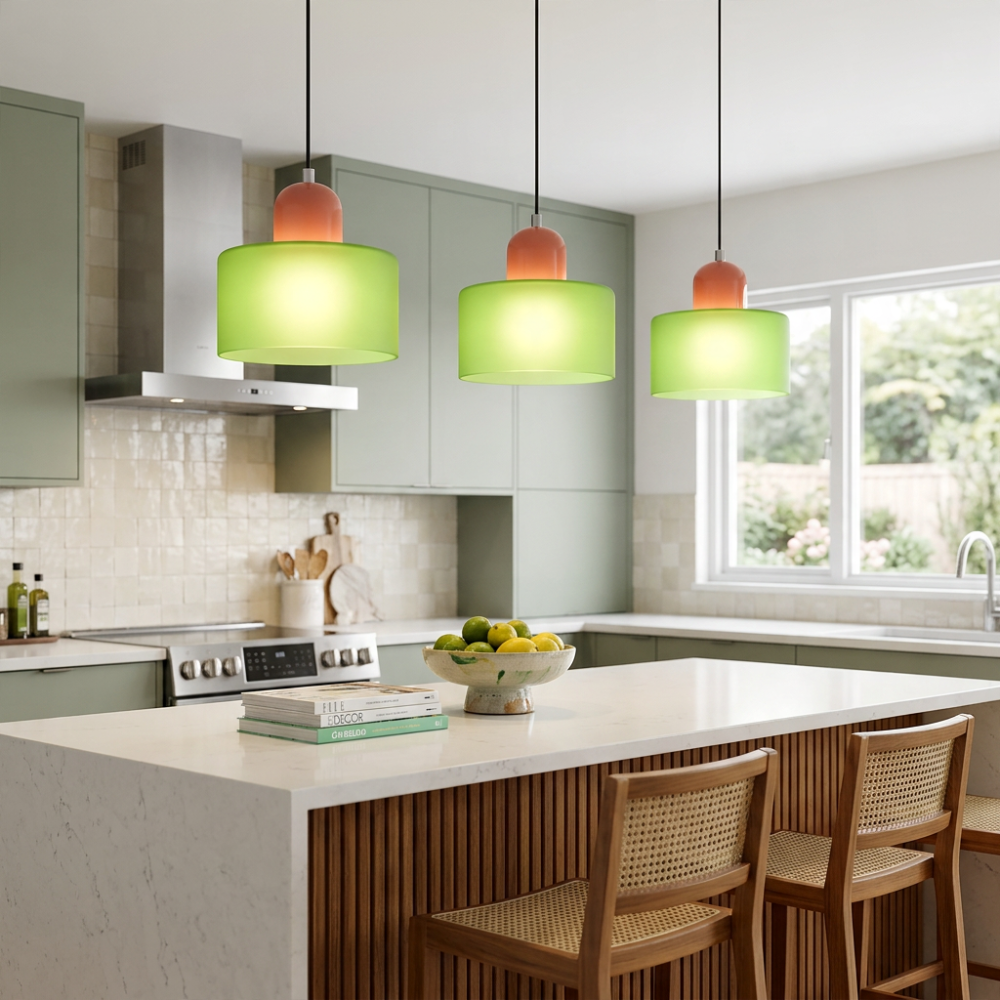 Pendant Light Bauhaus Coloured Glass Hanging Lamp for Kitchen Island Lighting to 150 cm