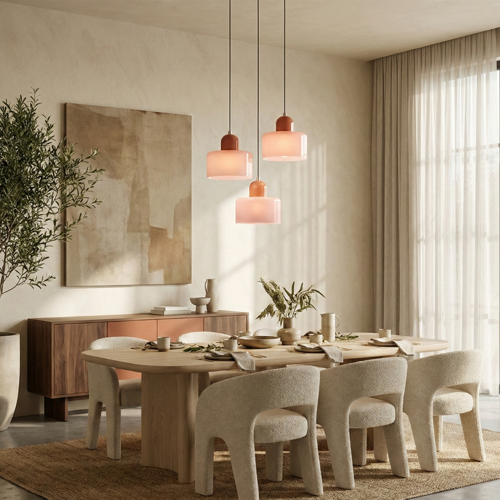 Pendant Light Bauhaus Coloured Glass Hanging Lamp for Kitchen Island Lighting to 150 cm