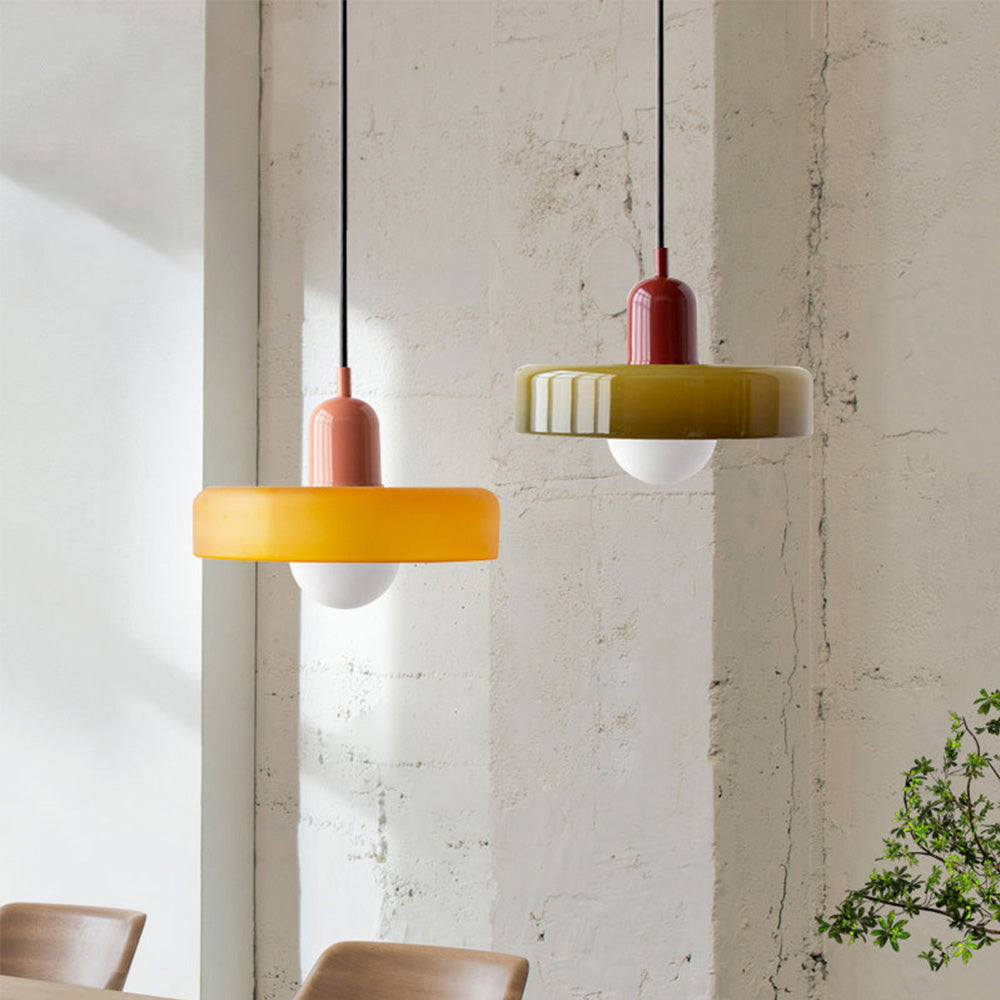 Glass Pendant Light Bauhaus Ring Shade Glass Lamp with Adjustable Cable to 150 cm
