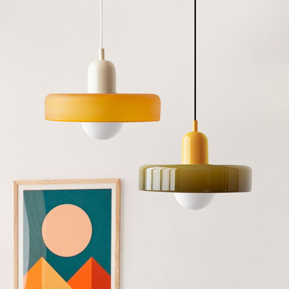 Glass Pendant Light Bauhaus Ring Shade Glass Lamp with Adjustable Cable to 150 cm