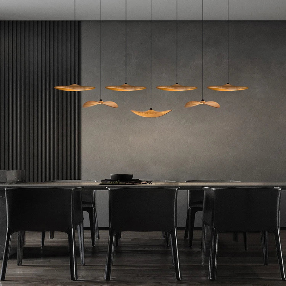 Multi Light Pendant Chandelier Wood Disc Pendant Light with Tricolor LED and Wall Switch