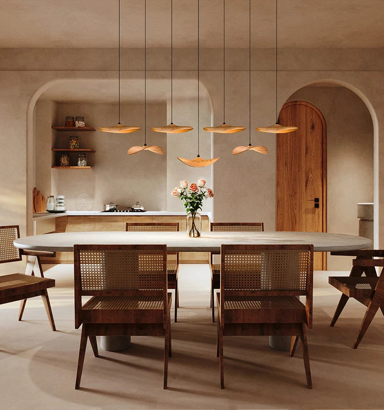 Multi Light Pendant Chandelier Wood Disc Pendant Light with Tricolor LED and Wall Switch