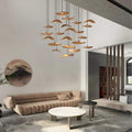 Multi Light Pendant Chandelier Wood Disc Pendant Light with Tricolor LED and Wall Switch