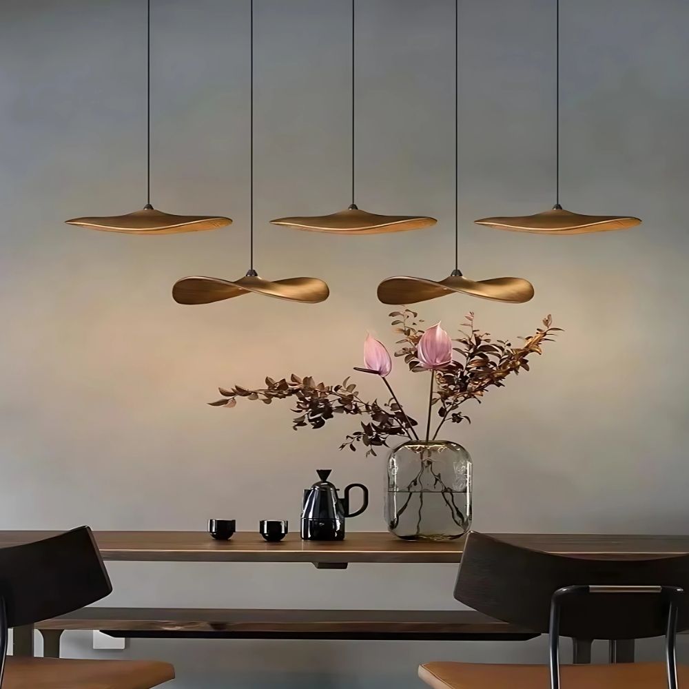 Multi Light Pendant Chandelier Wood Disc Pendant Light with Tricolor LED and Wall Switch