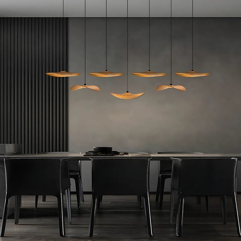 Multi Light Pendant Chandelier Wood Disc Pendant Light with Tricolor LED and Wall Switch