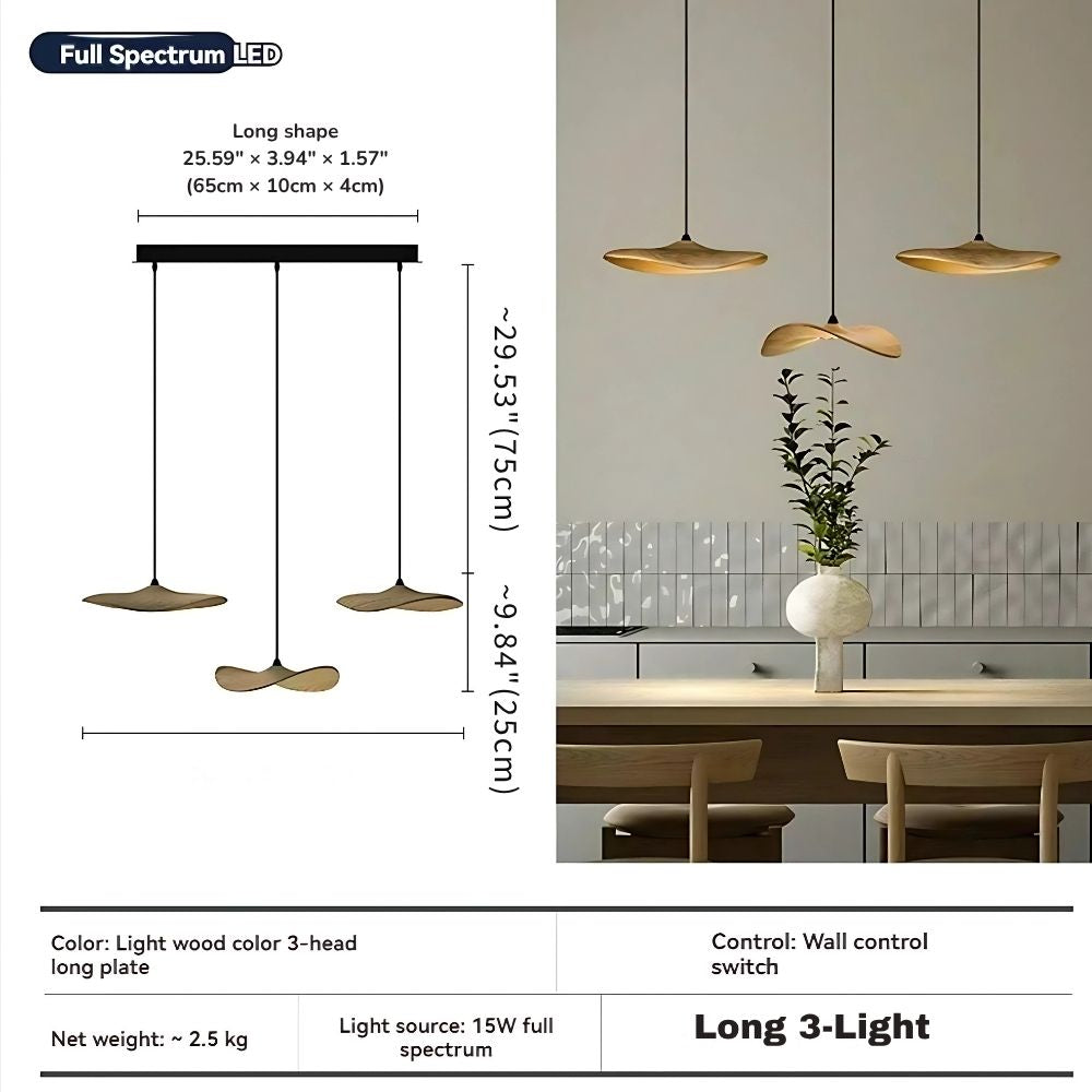 Multi Light Pendant Chandelier Wood Disc Pendant Light with Tricolor LED and Wall Switch
