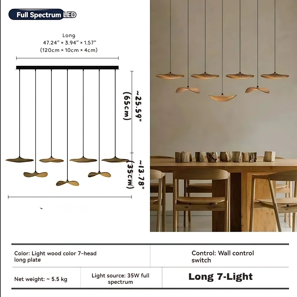 Multi Light Pendant Chandelier Wood Disc Pendant Light with Tricolor LED and Wall Switch