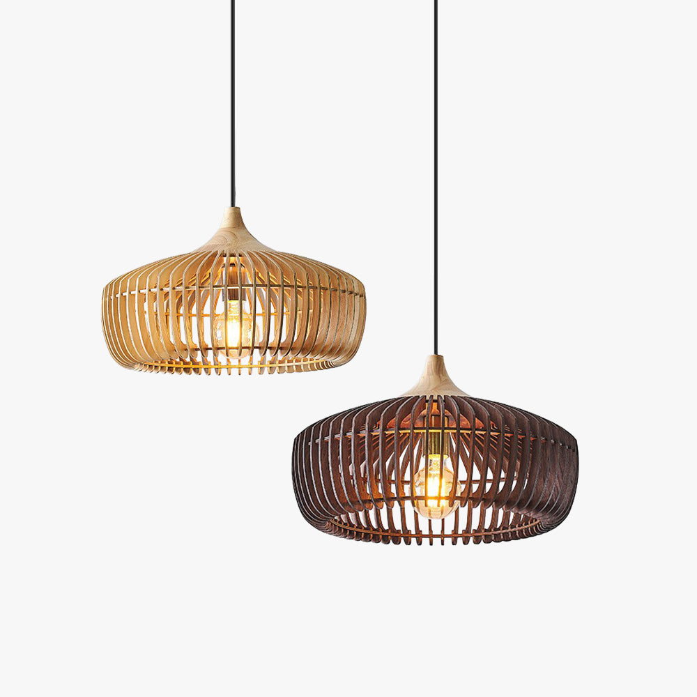 Wood Pendant Light Nordic Japanese Dome Shade for Living Room and Bedroom Pendant Lights
