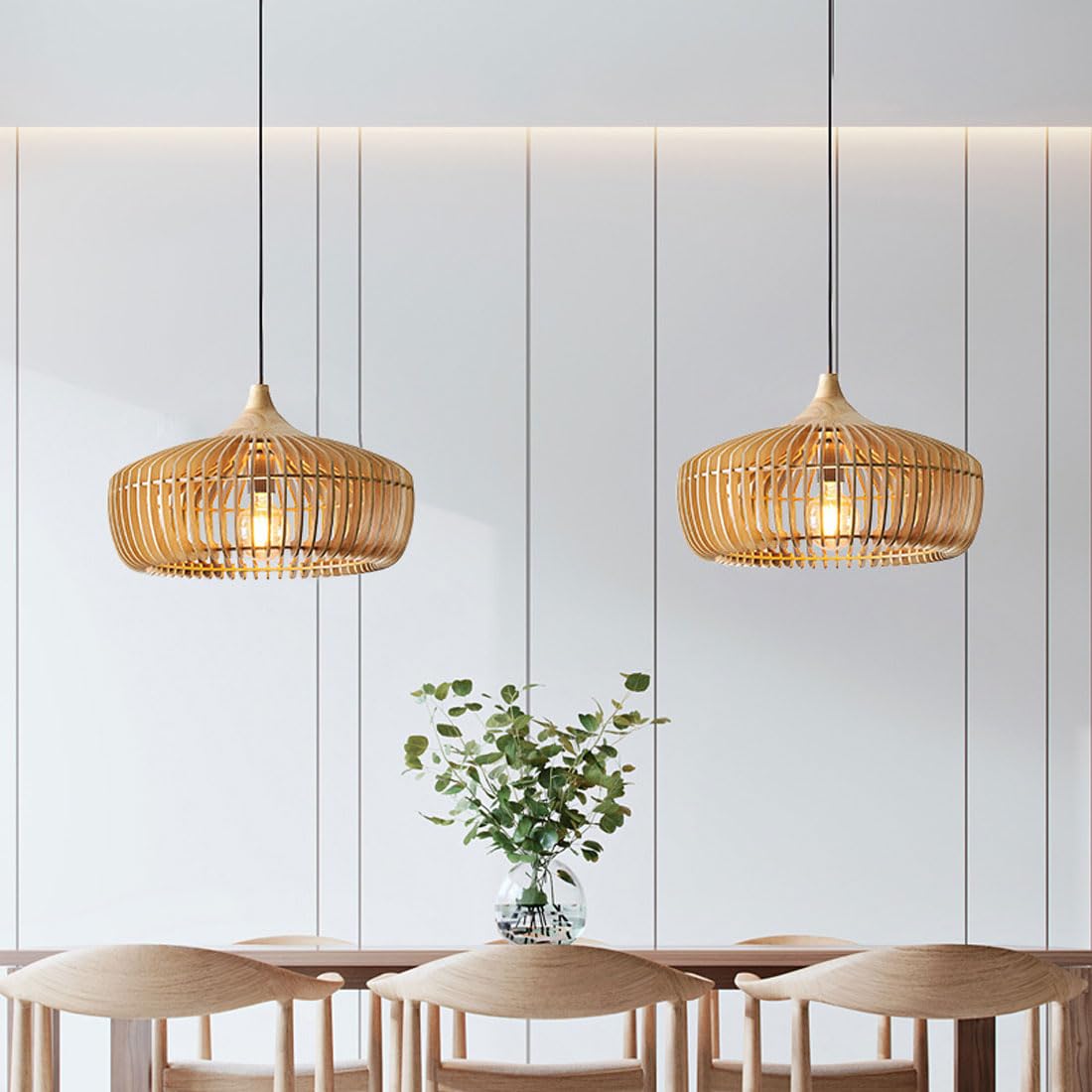 Wood Pendant Light Nordic Japanese Dome Shade for Living Room and Bedroom Pendant Lights