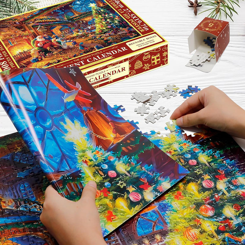 Advent Calendar Jigsaw Puzzle 1008 Pieces Building a Santa Workshop Scene