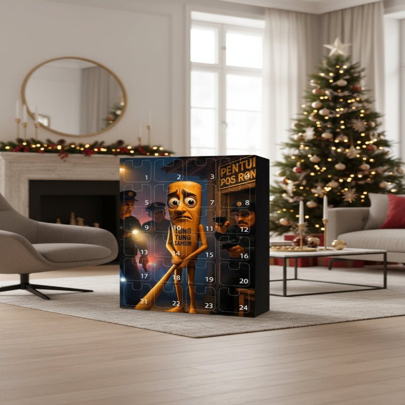 Advent Calendar with 24 Tree Decorations in Durable Plastic and Storage Box