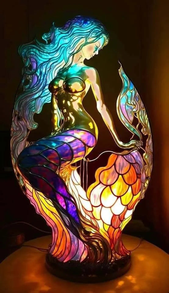 Stained Glass Table Lamp Animal Decorative Glass Table Light with USB Power Supply