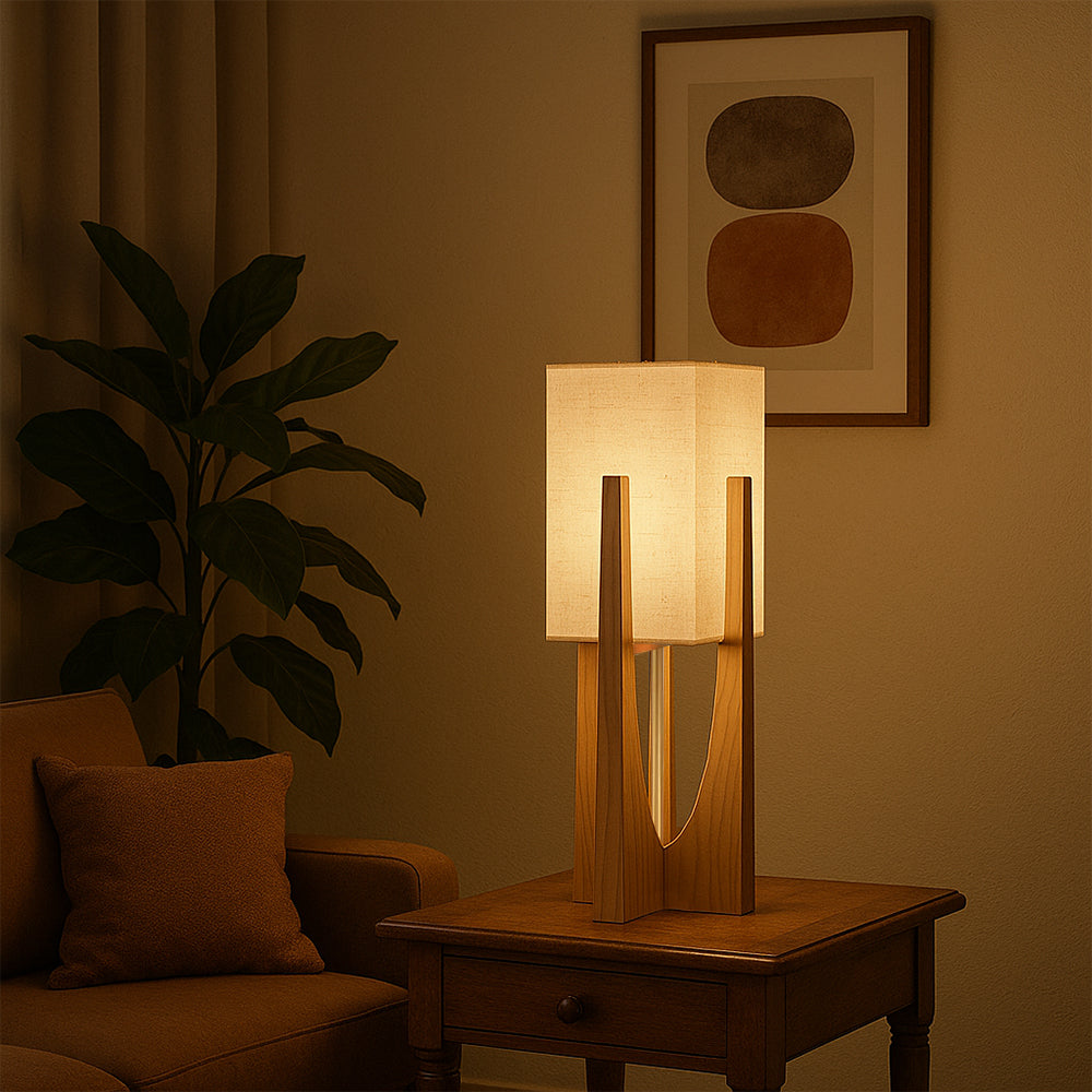 Floor Lamp Wabi Sabi Handcrafted Fabric Shade Modern Floor Lamp with Wooden Base