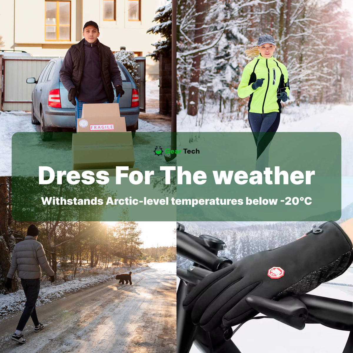 Heated Feeling Gloves Windproof Thermal with Zip and Silicone Palm Grip