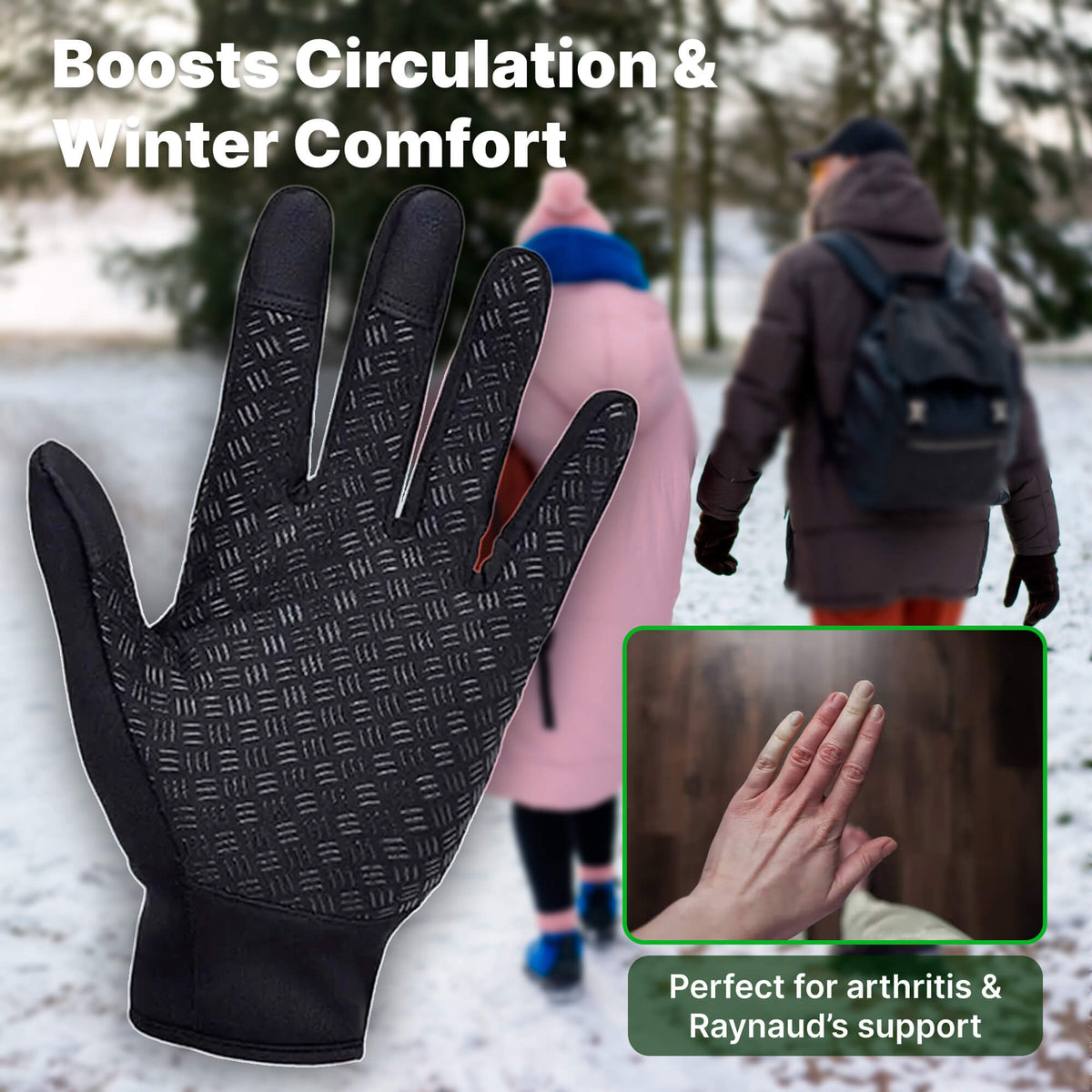 Heated Feeling Gloves Windproof Thermal with Zip and Silicone Palm Grip