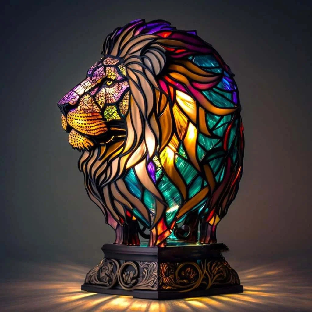 Stained Glass Table Lamp Animal Decorative Glass Table Light with USB Power Supply