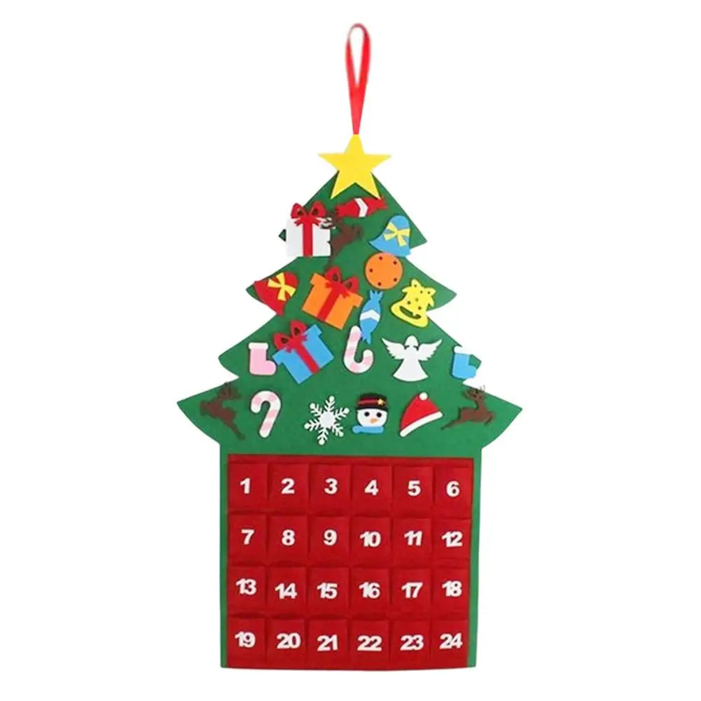 Advent Calendar Felt Tree Shaped Wall Hanging with 24 Fillable Pockets