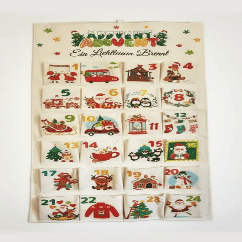 Advent Calendar Fabric Wall Hanging with 24 Pockets to Fill Yourself