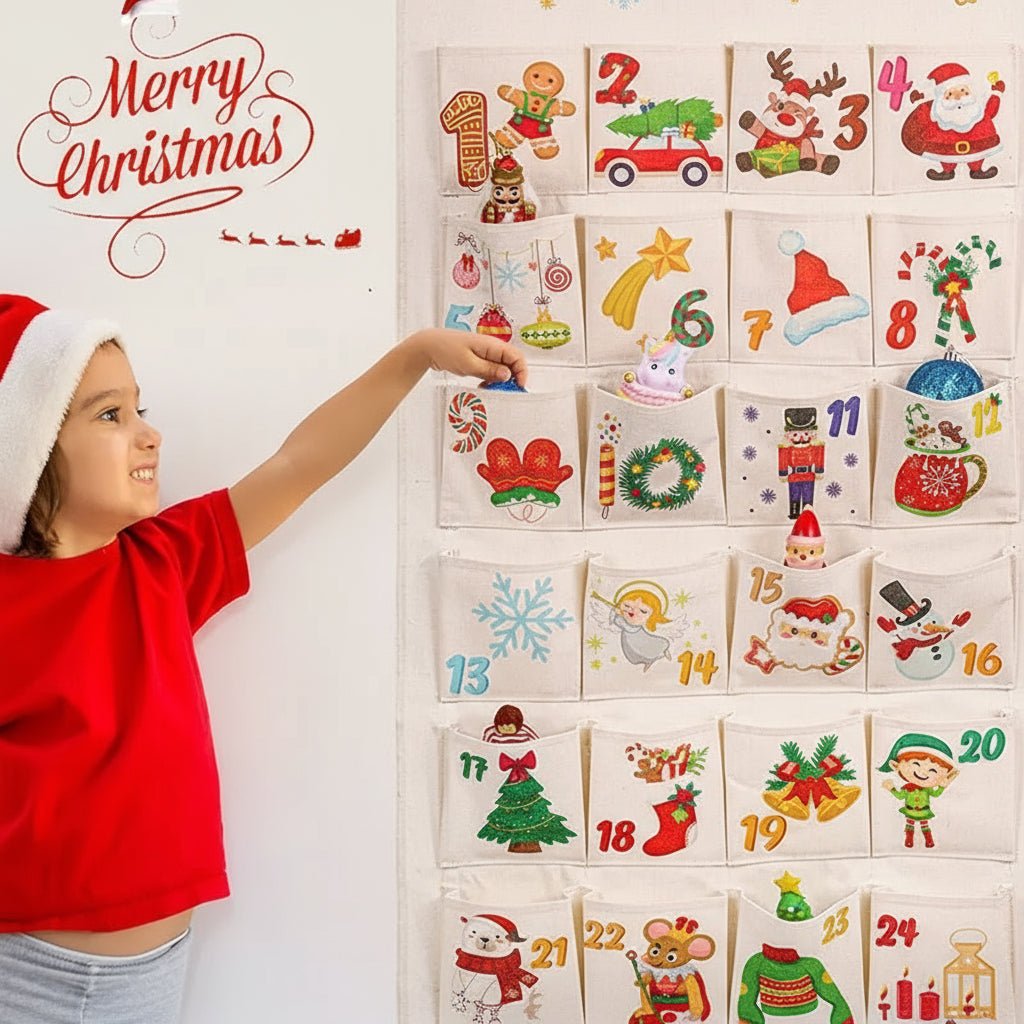 Advent Calendar Fabric Wall Hanging with 24 Pockets to Fill Yourself