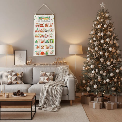 Advent Calendar Fabric Wall Hanging with 24 Pockets to Fill Yourself