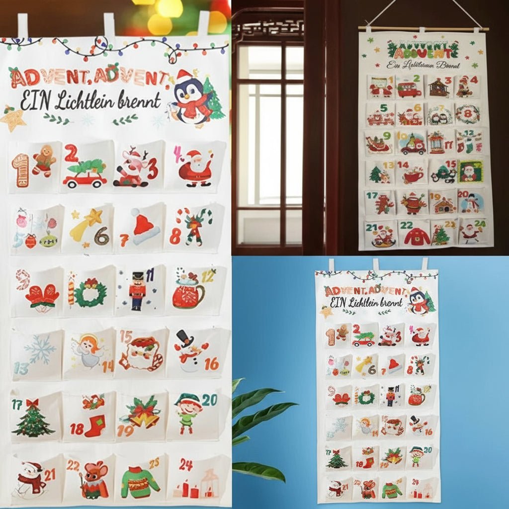 Advent Calendar Fabric Wall Hanging with 24 Pockets to Fill Yourself