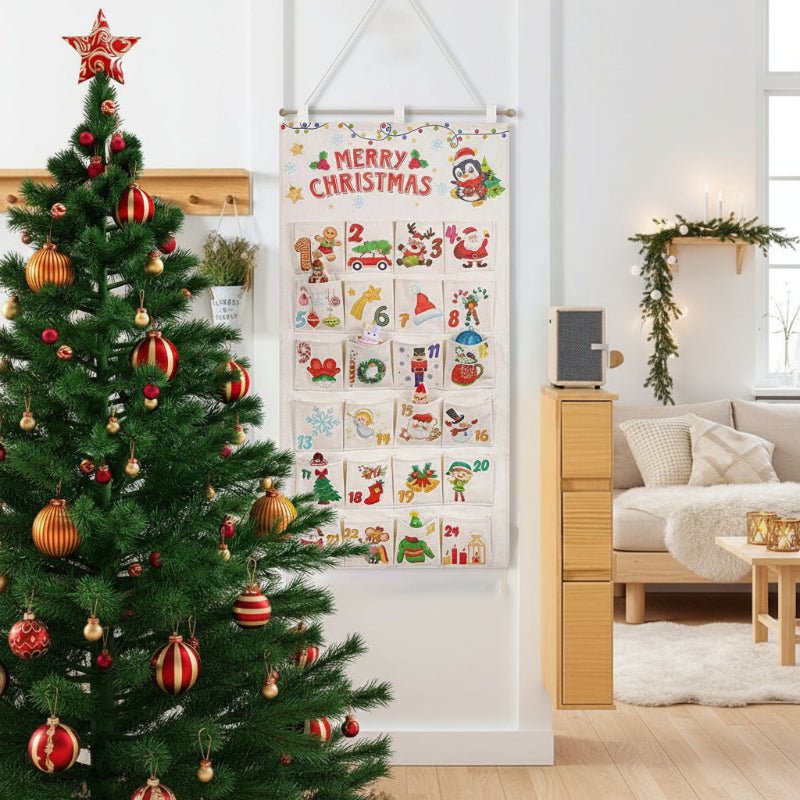 Advent Calendar Fabric Wall Hanging with 24 Pockets to Fill Yourself