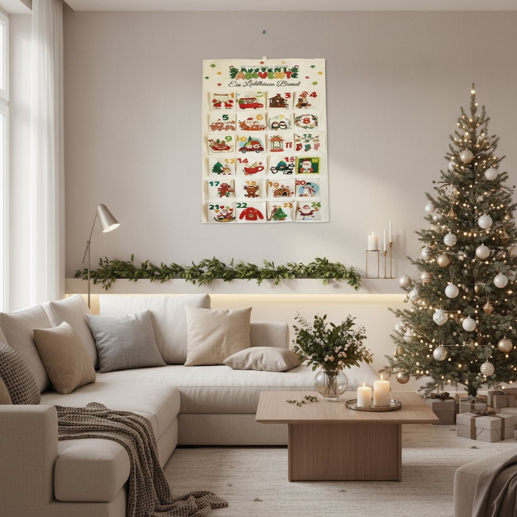 Advent Calendar Fabric Wall Hanging with 24 Pockets to Fill Yourself