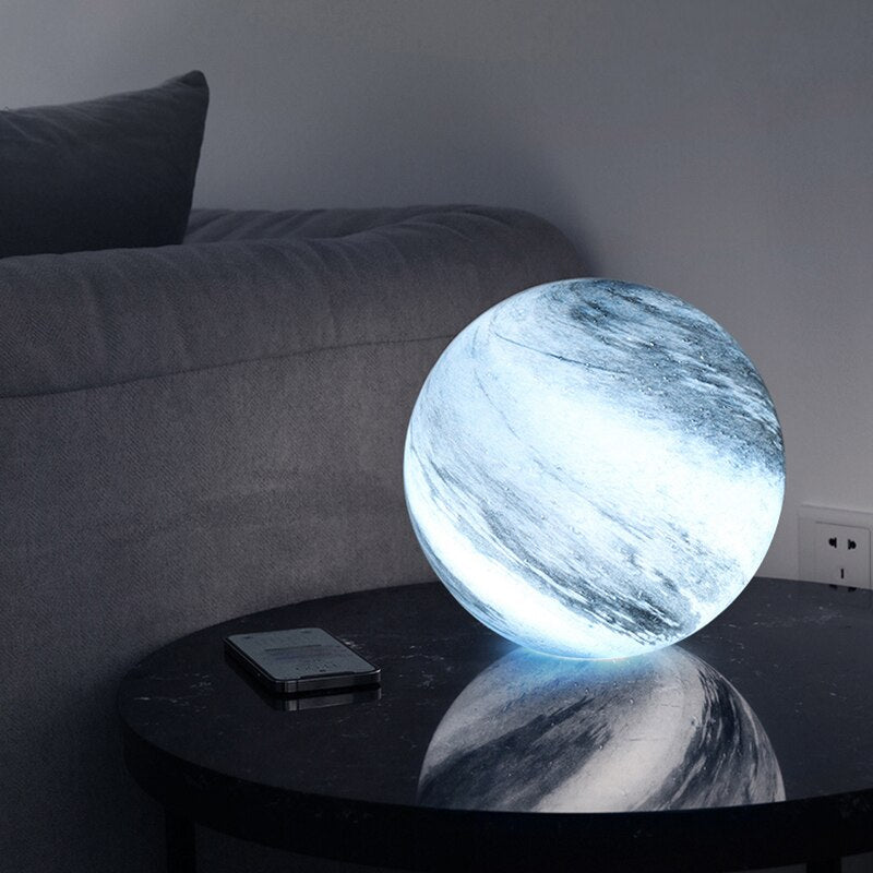 Glass Moon Table Lamp Modern Bedside Table Lamps with 16 Colors and Remote Control