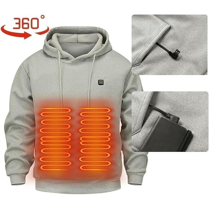 Heated Jacket Hoodie USB with Zoned Warmth and Secure Power Bank Pocket