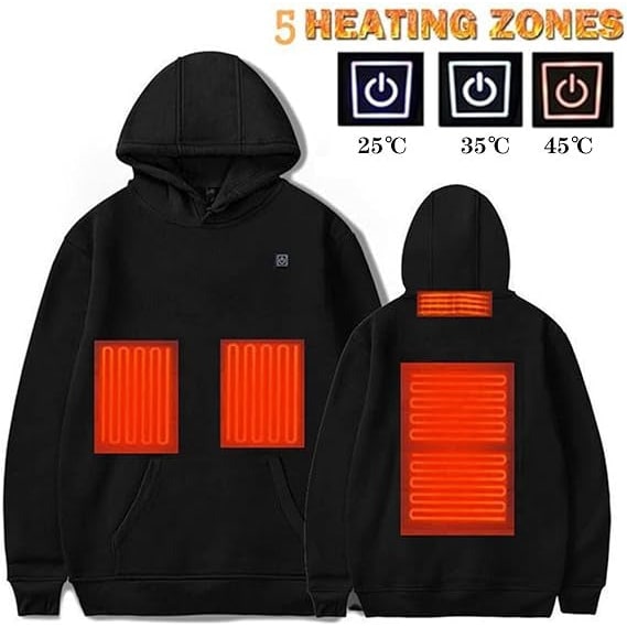 Heated Jacket Hoodie USB with Zoned Warmth and Secure Power Bank Pocket
