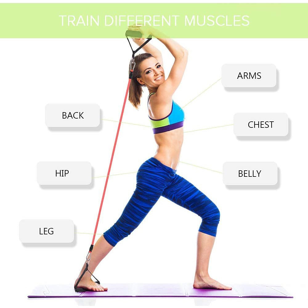 Resistance Bands Set of 11 Pieces Stacking to 100 lbs with Door Anchor