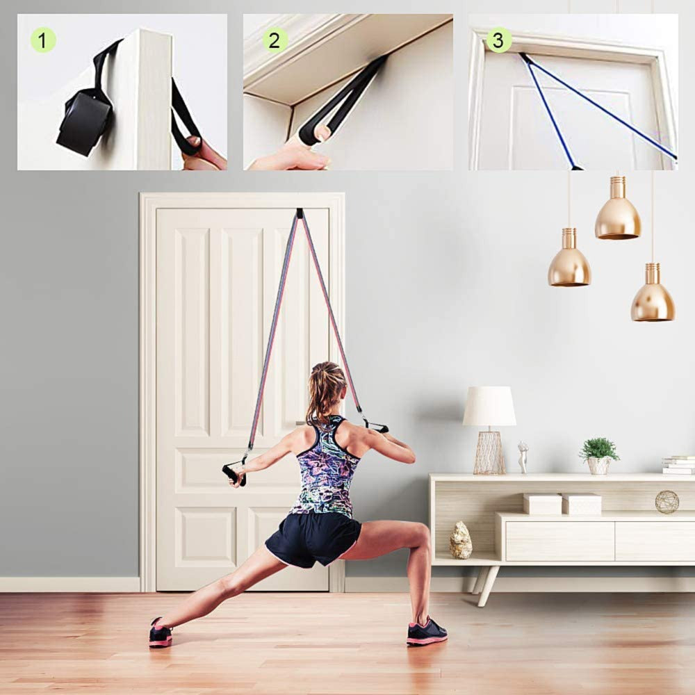 Resistance Bands Set of 11 Pieces Stacking to 100 lbs with Door Anchor