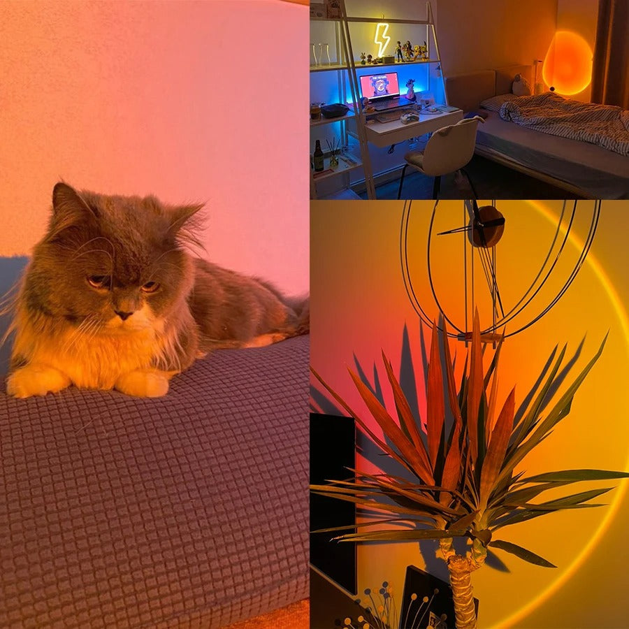 USB Table Lamp Sunset Projector LED Bedside Lamp with 16 Colors and Remote Control