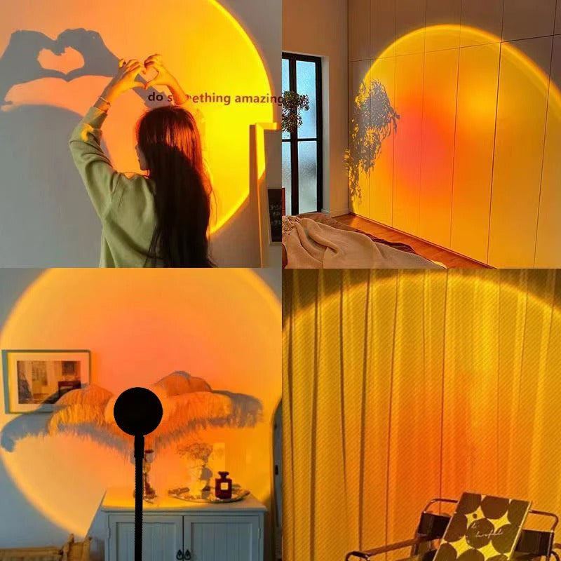 USB Table Lamp Sunset Projector LED Bedside Lamp with 16 Colors and Remote Control
