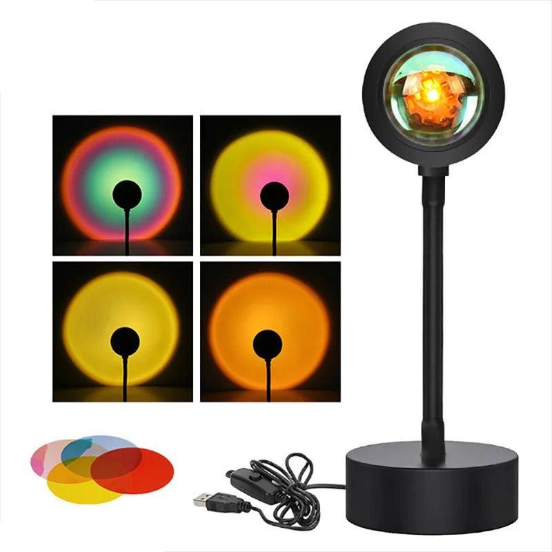 USB Table Lamp Sunset Projector LED Bedside Lamp with 16 Colors and Remote Control