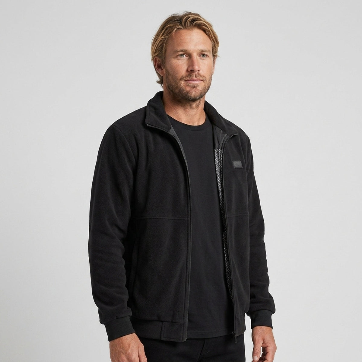 Heated Jacket Fleece with Stand Collar Full Zip and Ribbed Cuffs