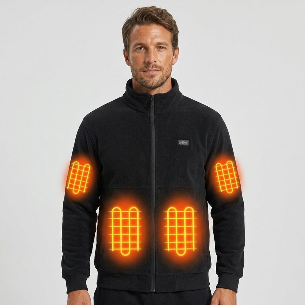 Heated Jacket Fleece with Stand Collar Full Zip and Ribbed Cuffs