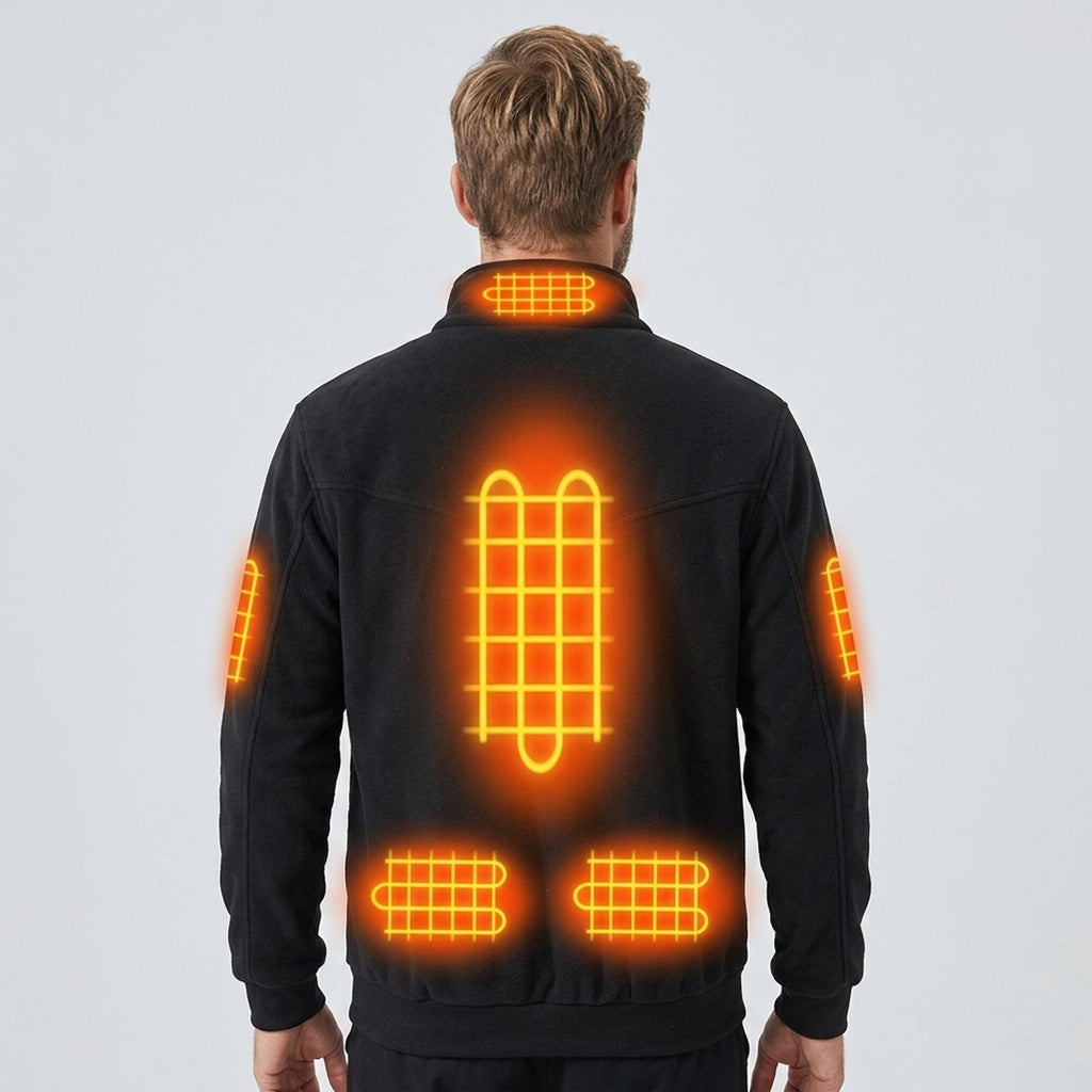 Heated Jacket Fleece with Stand Collar Full Zip and Ribbed Cuffs