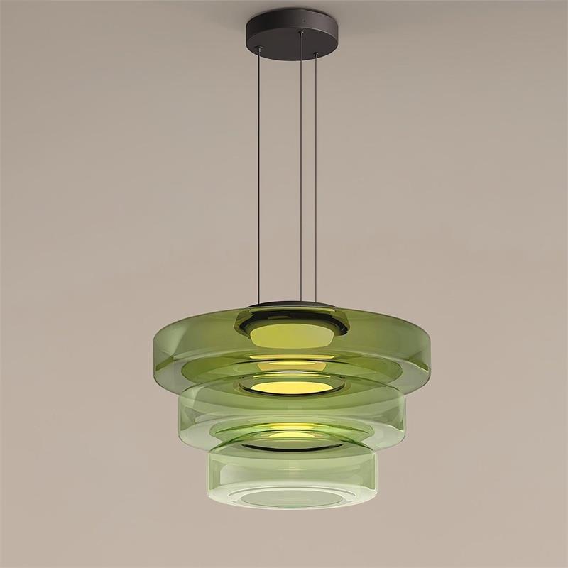 Glass Pendant Light Fixture Minimalist Layered Shade in Six Sizes with Warm LED
