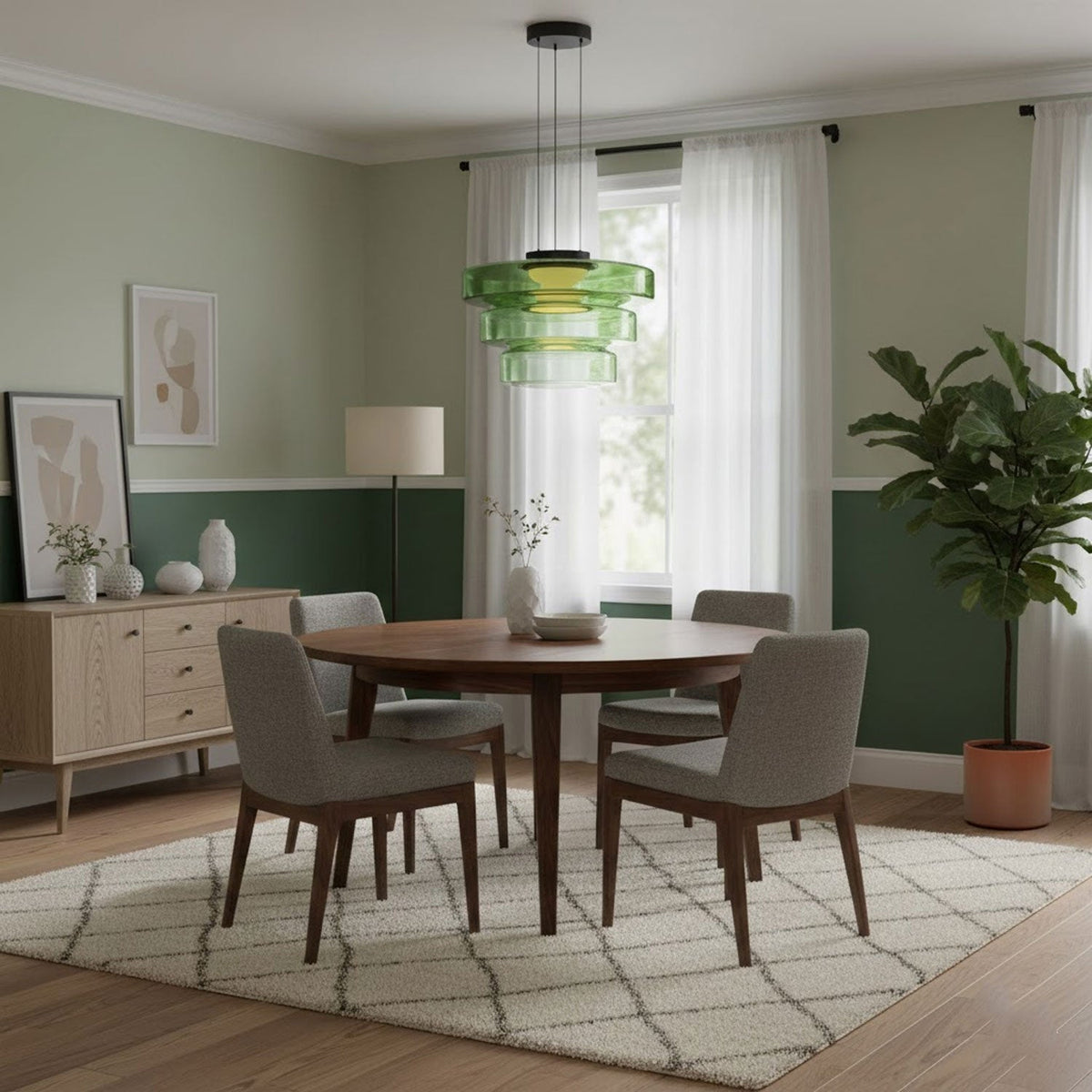 Glass Pendant Light Fixture Minimalist Layered Shade in Six Sizes with Warm LED