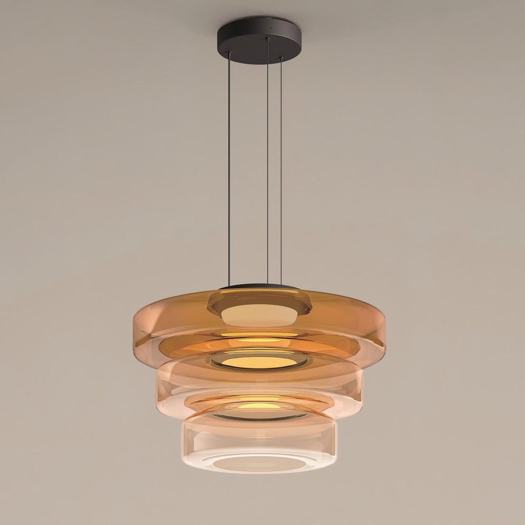 Glass Pendant Light Fixture Minimalist Layered Shade in Six Sizes with Warm LED