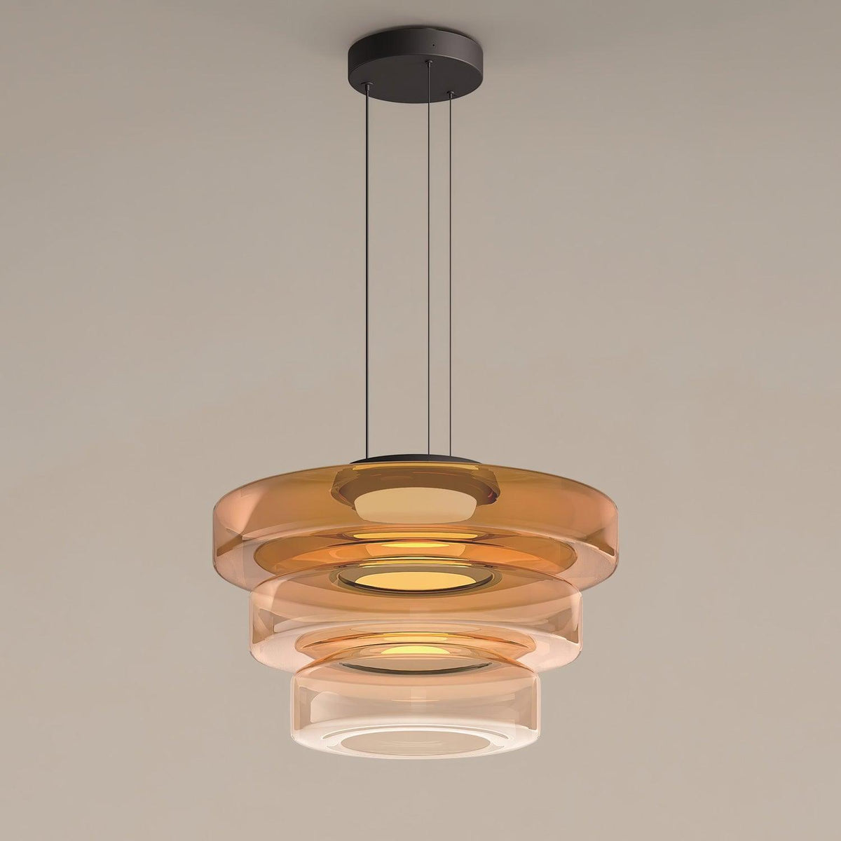 Glass Pendant Light Fixture Minimalist Layered Shade in Six Sizes with Warm LED